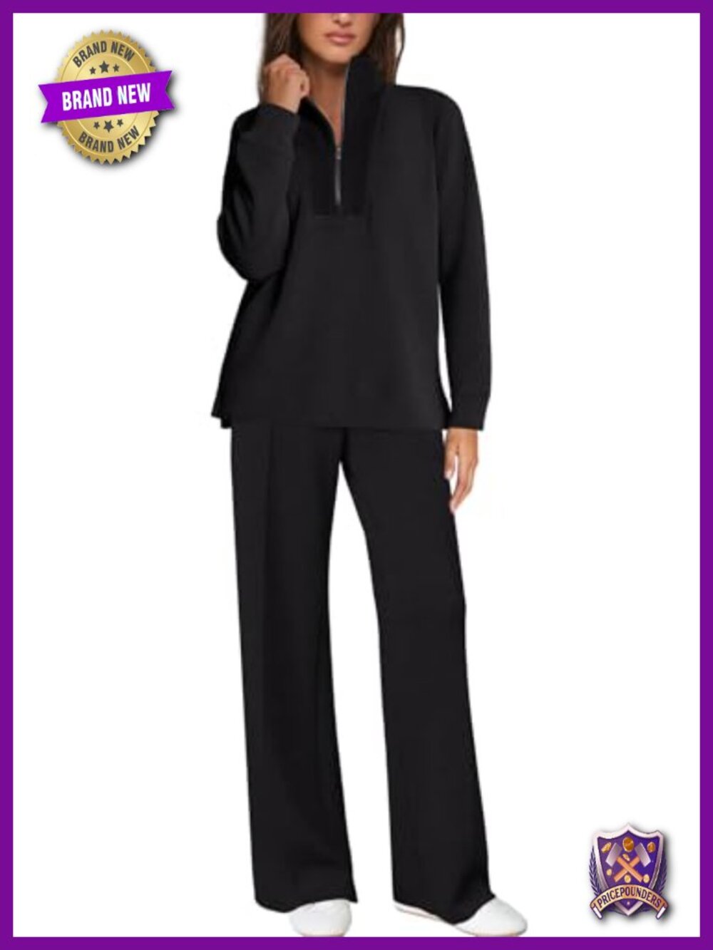 Womens 2 Piece Tracksuit Half Zip Sweatshirt Wide Leg Sweatpants Set